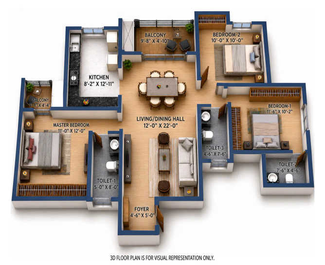 Provident Botanico Whitefield - Floor plan 3 BHK 1494 Sq.ft