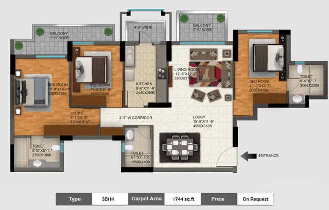 DLF Regal Gardens Sector 90 Gurgaon - Floor plan 4 BHK 1744 Sq.ft