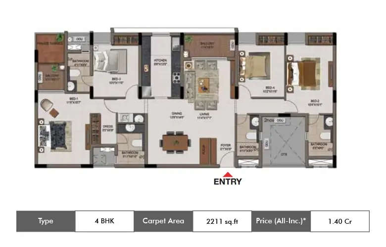 Floor plan for 4 BHK