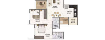 Runal Spacio, 2 BHK-672 Sq.ft