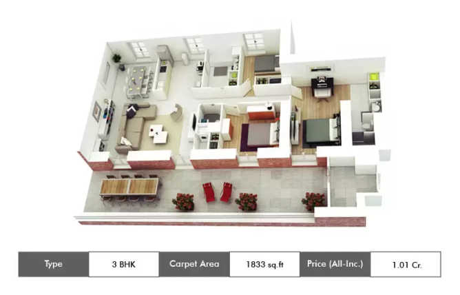 Appaswamy Splendour Thalambur - Floor plan 3 BHK 1833 Sq.ft
