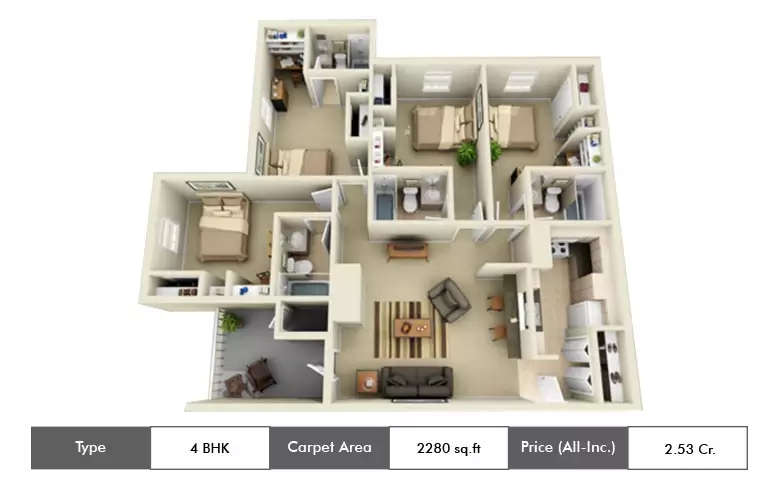 Floor plan for 4 BHK