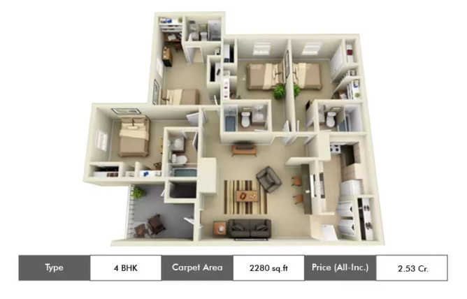 Appaswamy Capella Vadapalani - Floor plan 4 BHK 2280 Sq.ft
