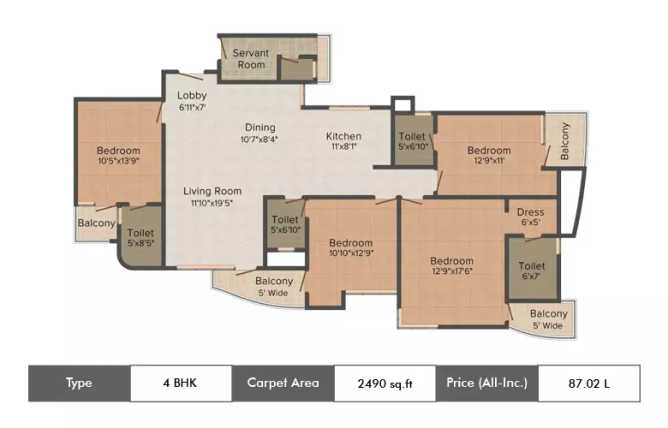 Supertech Czar Suites Omicron I Greater Noida - Floor plan 4 BHK 2490 Sq.ft