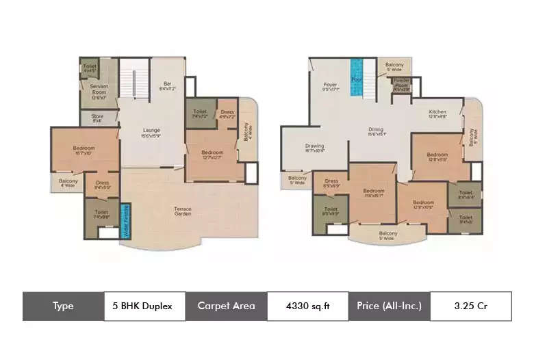 Floor plan for 5 BHK