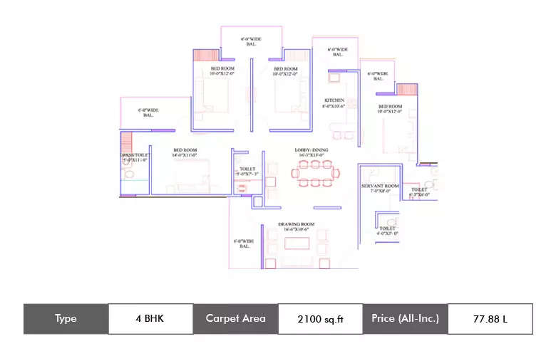 Floor plan for 4 BHK