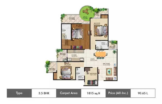Ajnara Grand Heritage Sector 74 - Floor plan 3.5 BHK 1815 Sq.ft