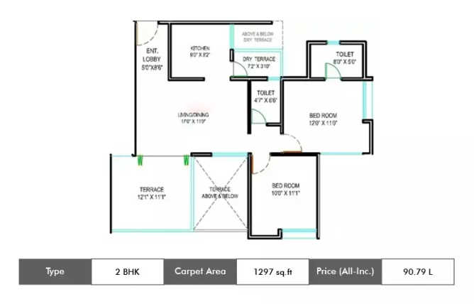 Majestique Navkaar Kondhwa - Floor plan 2 BHK 1297 Sq.ft
