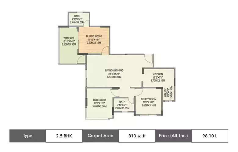 Floor plan for 2.5 BHK