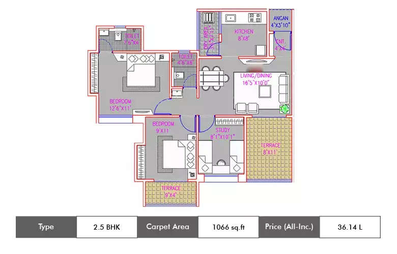 Floor plan for 2.5 BHK