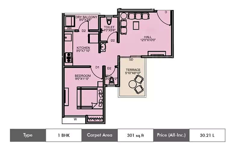 Floor plan for 1 BHK