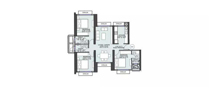 Wadhwa Codename Ultimous Mulund - Floor plan 3 BHK 892 Sq.ft