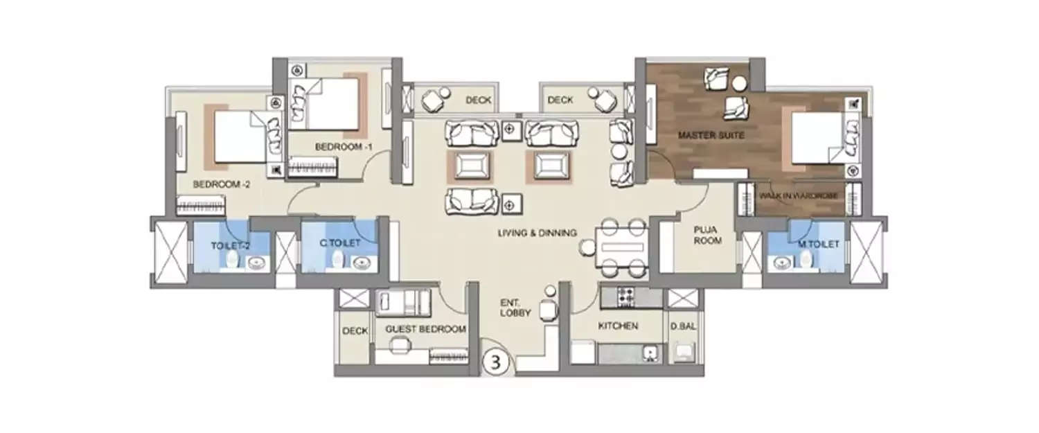 Floor plan for 3 BHK
