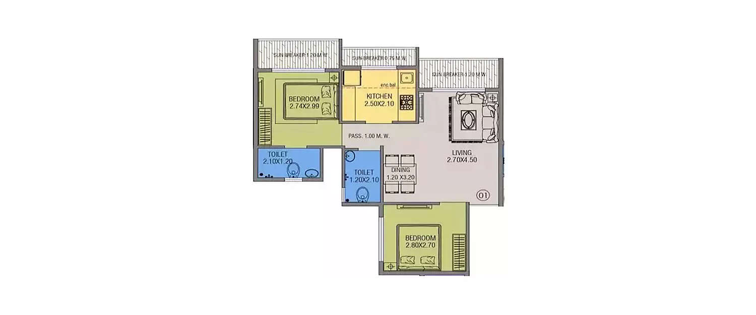 Floor plan for 2 BHK