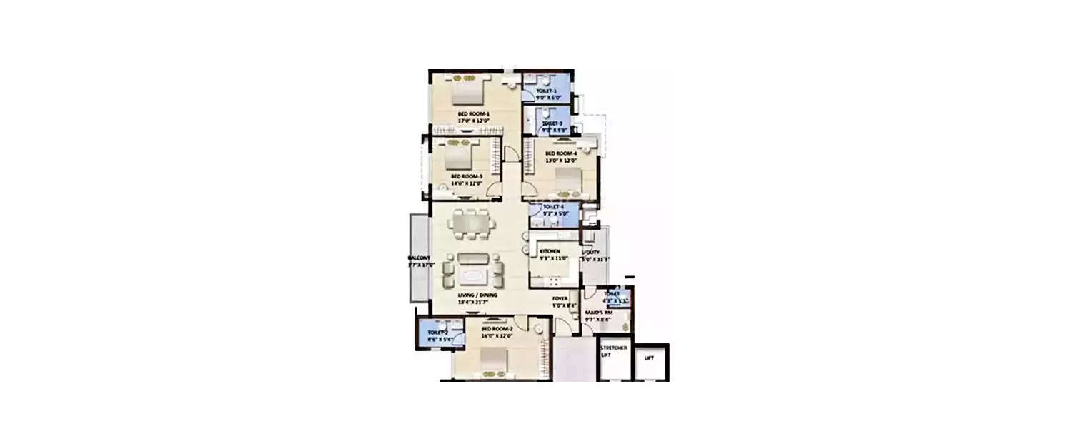Floor plan for 4 BHK