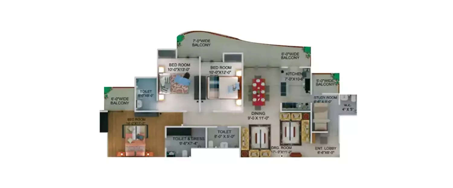 Floor plan for 3.5 BHK