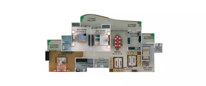 Supertech Cape Town Sector 74 - Floor plan 3.5 BHK 1945 Sq.ft