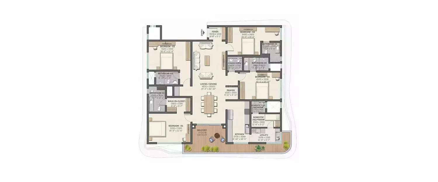 Floor plan for 4 BHK