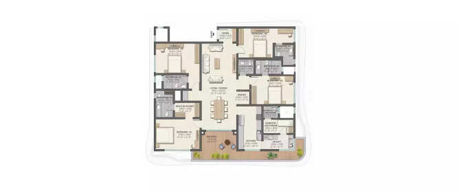 Sobha Waterfront Somajiguda - Floor plan 4 BHK 2062 Sq.ft