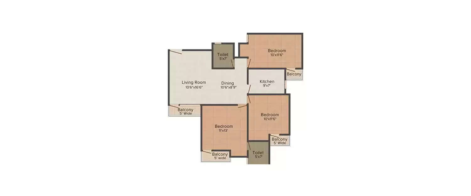 Floor plan for 3 BHK