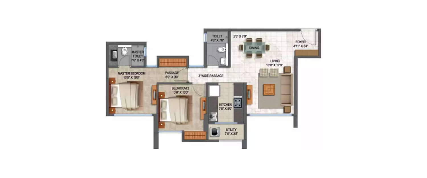 Floor plan for 2 BHK