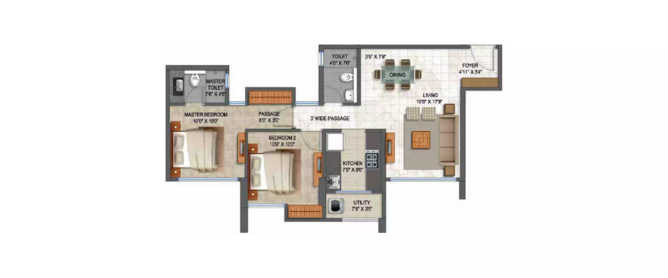 Lodha Riverview Ghodbunder Road - Floor plan 2 BHK 707 Sq.ft