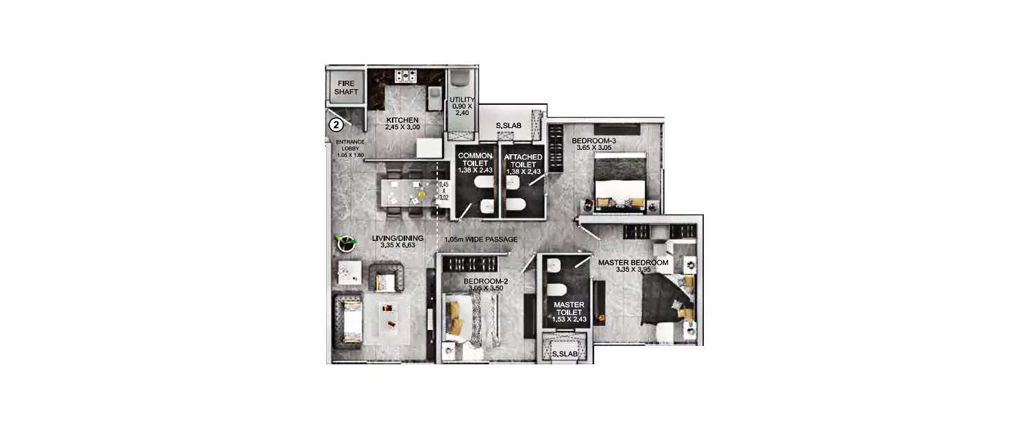 Floor plan for 3 BHK