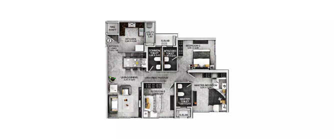 The Exclusif Selection Wadala - Floor plan 3 BHK 972 Sq.ft