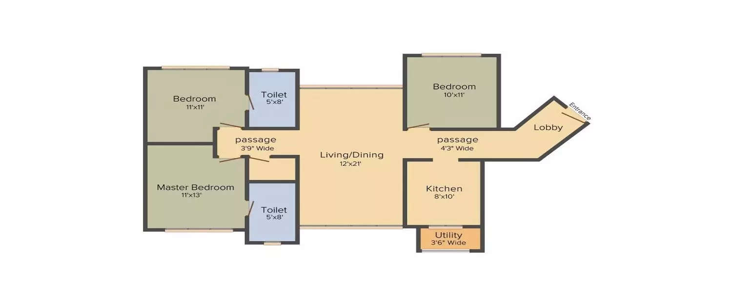 Floor plan for 3 BHK