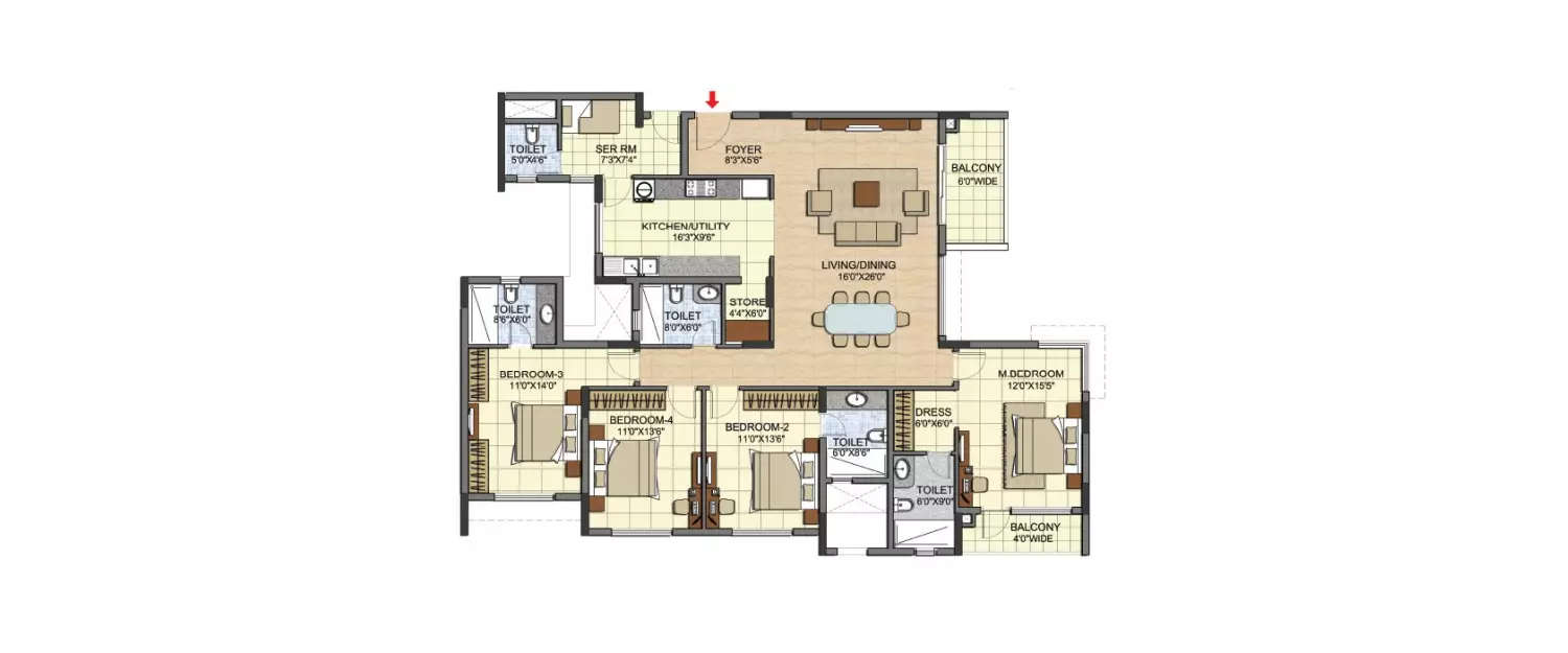 Floor plan for 4 BHK