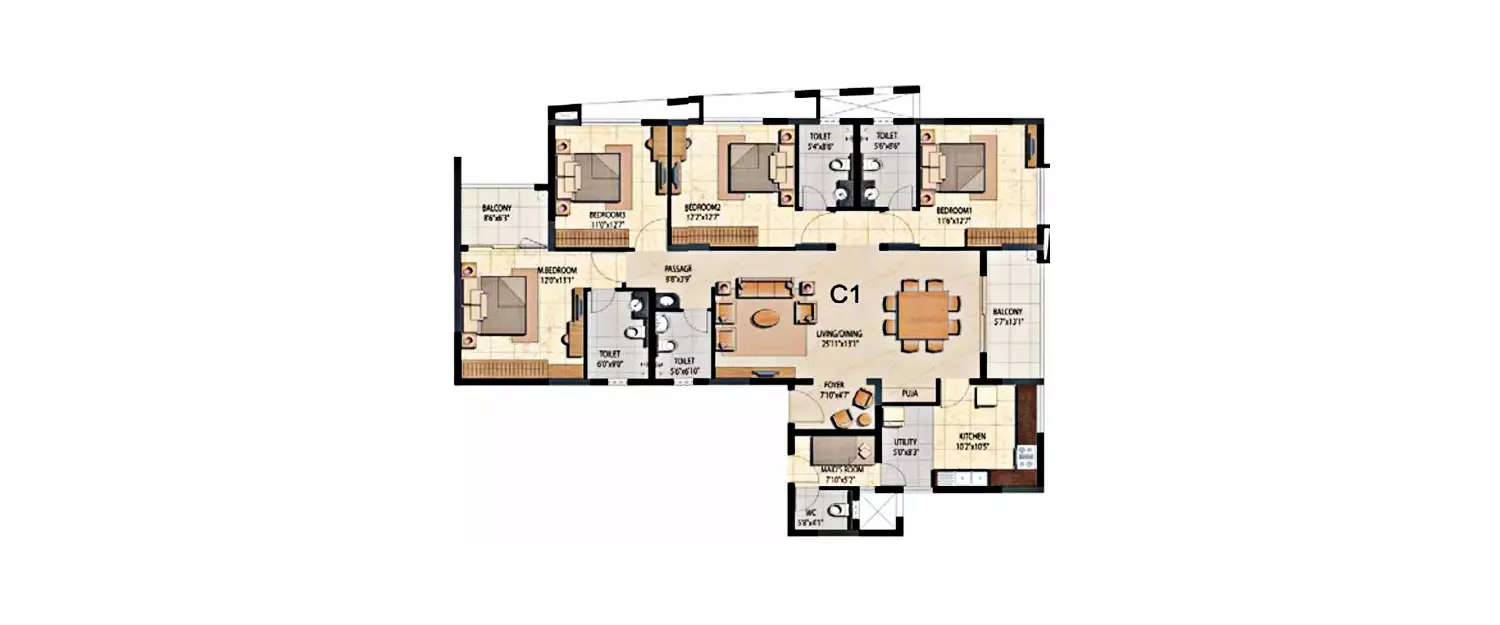 Floor plan for 4 BHK
