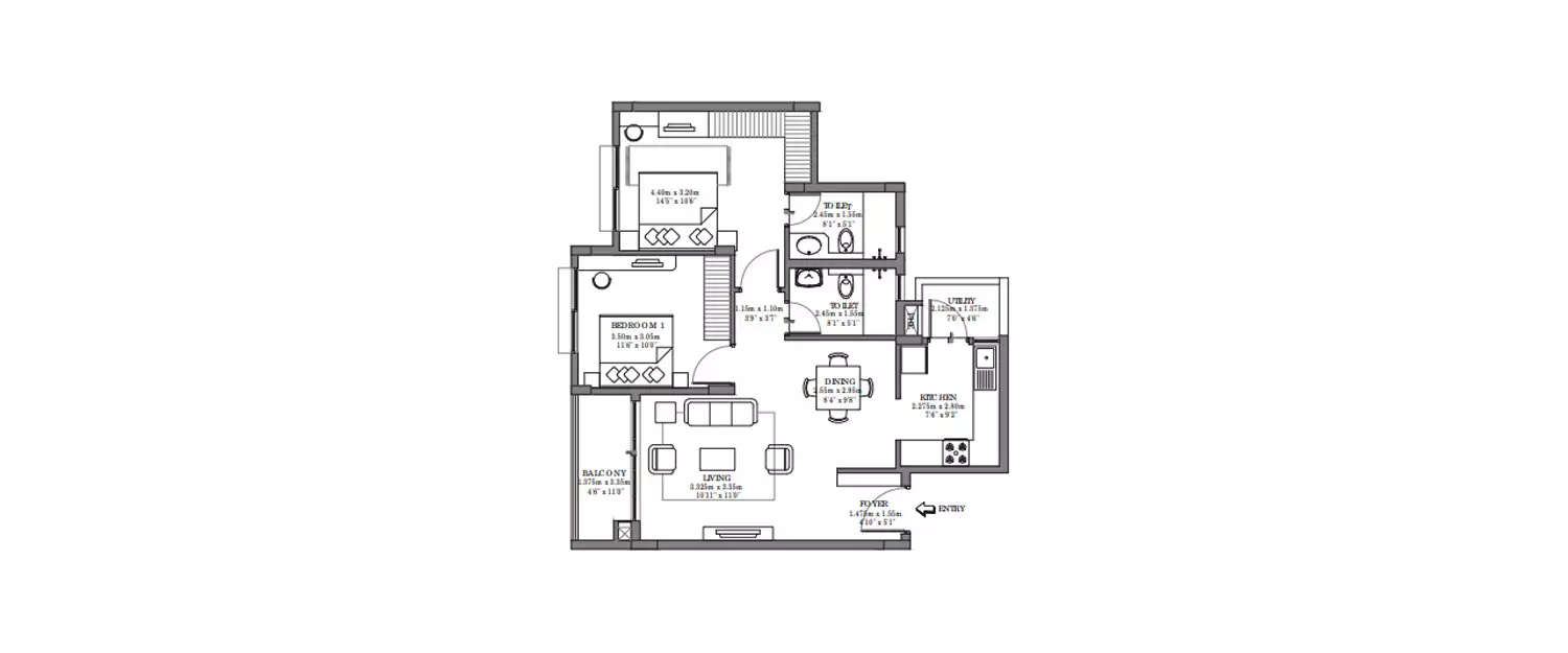 Floor plan for 2 BHK