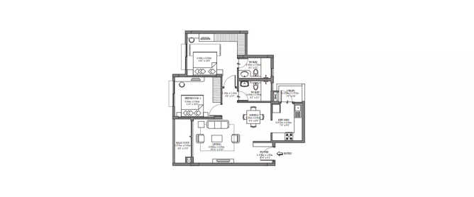 Godrej Life Plus Kanakapura - Floor plan 2 BHK 757 Sq.ft