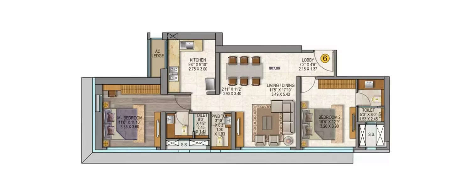 Floor plan for 2 BHK