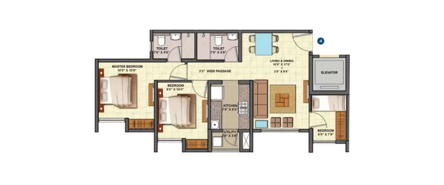 Floor plan for 2.5 BHK