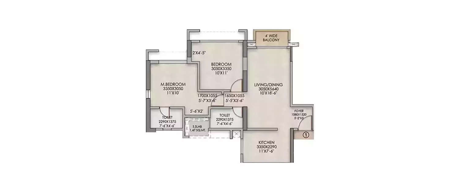Floor plan for 2 BHK