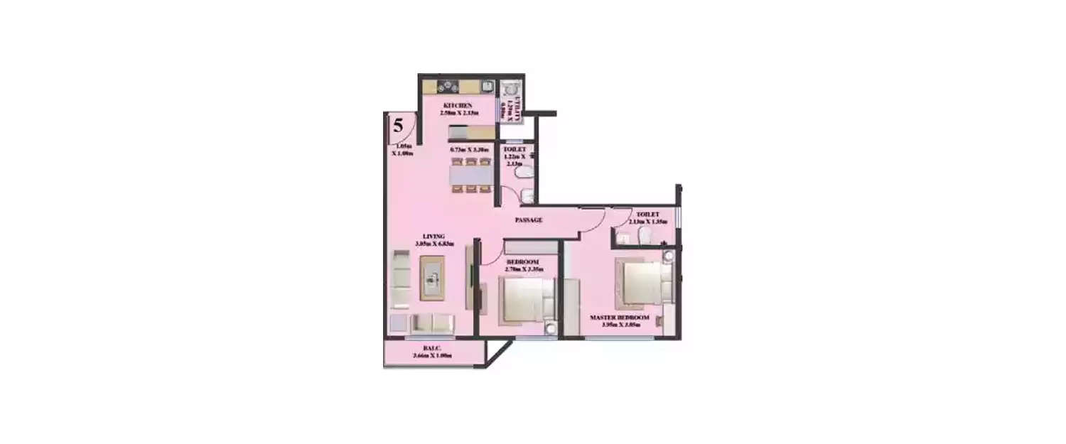 Floor plan for 2 BHK