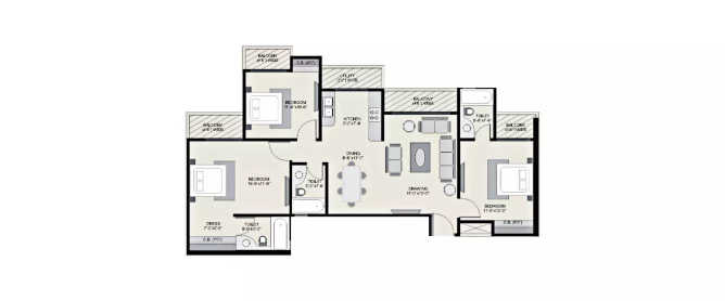 Ajnara Homes121 Sector 16B Greater Noida W - Floor plan 3 BHK 1500 Sq.ft