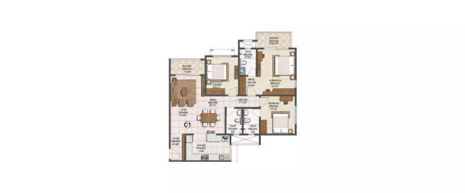 Brigade Buena Vista Devanahalli - Floor plan 3 BHK 1120 Sq.ft