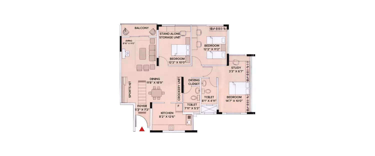 Floor plan for 3 BHK