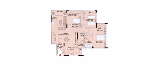 Brigade Gardenia JP Nagar - Floor plan 3 BHK 1420 Sq.ft
