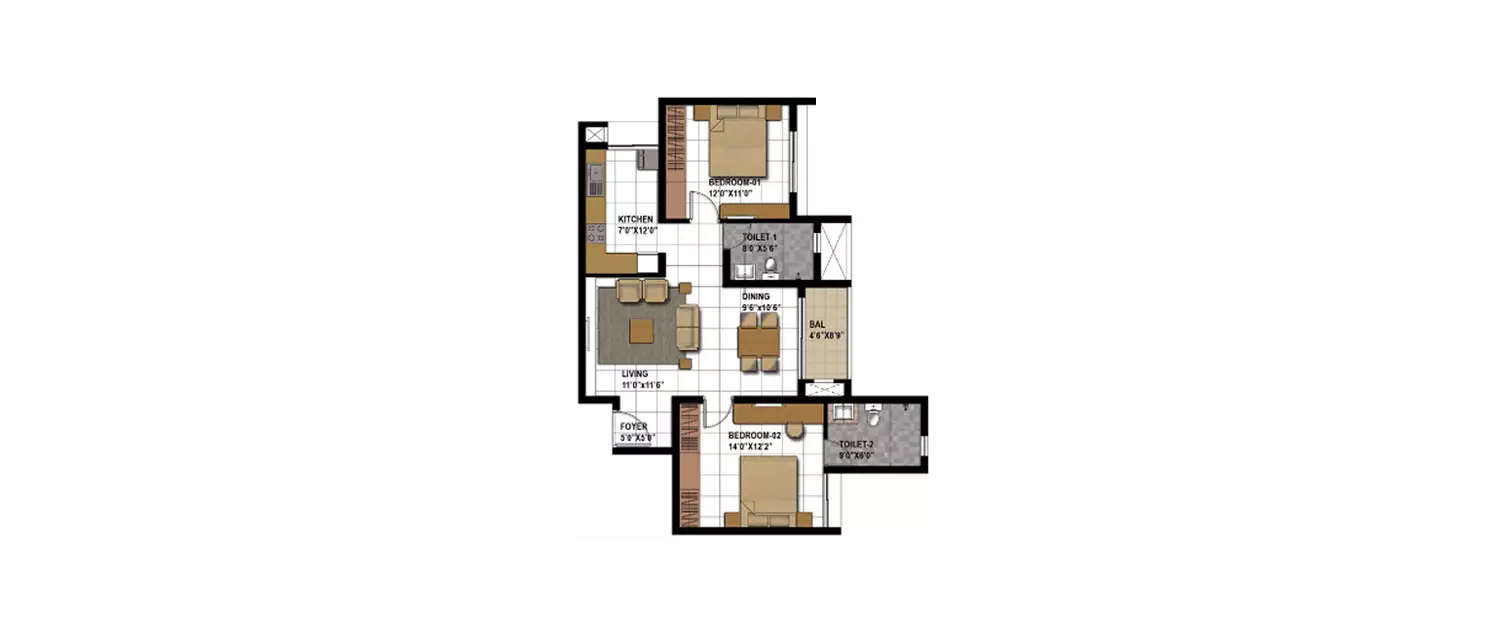 Floor plan for 2 BHK