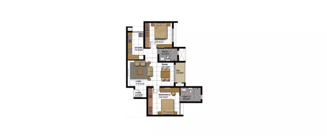 Prestige Bagamane Temple Bells Uttarahalli - Floor plan 2 BHK 803 Sq.ft