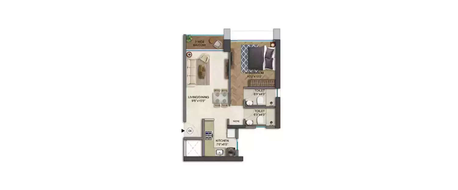 Floor plan for 1 BHK