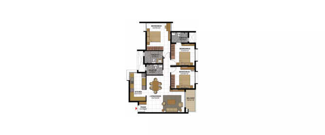 Prestige Gulmohar Horamavu - Floor plan 3 BHK 1114 Sq.ft