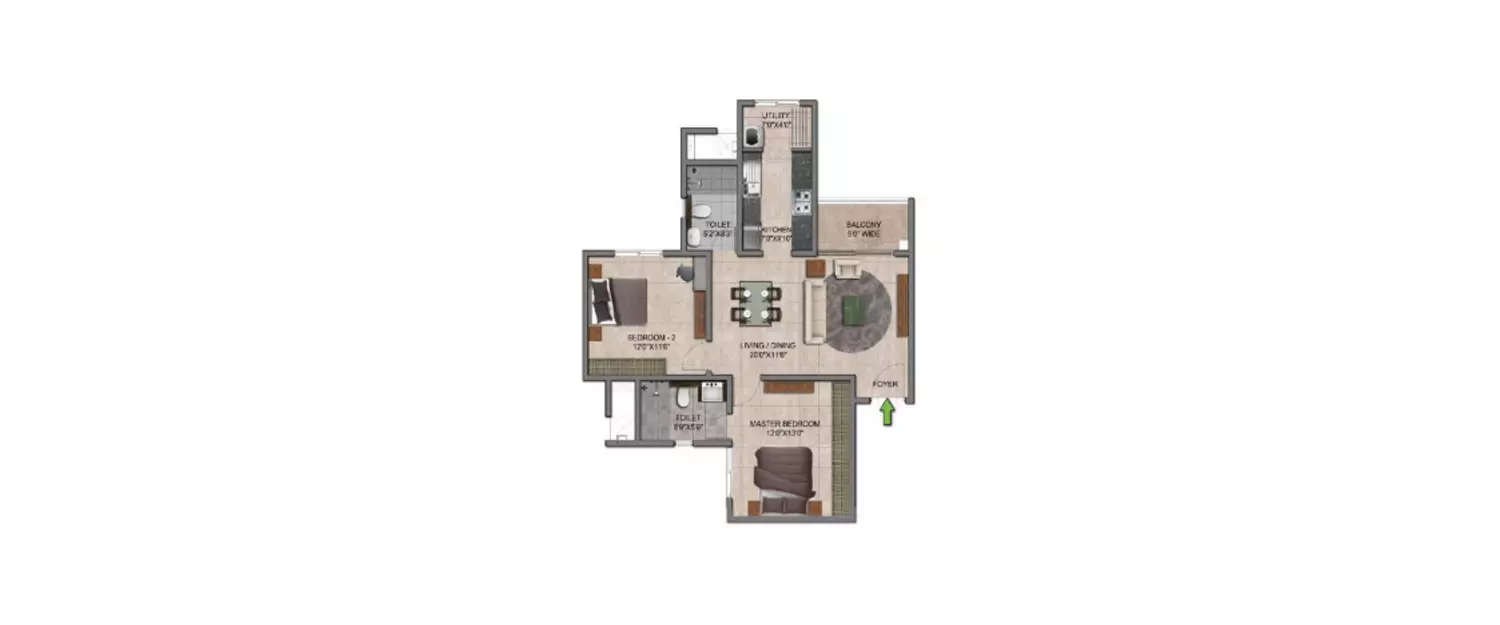 Floor plan for 2 BHK