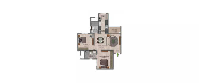 Prestige Jindal City Bagalakunte - Floor plan 2 BHK 756 Sq.ft