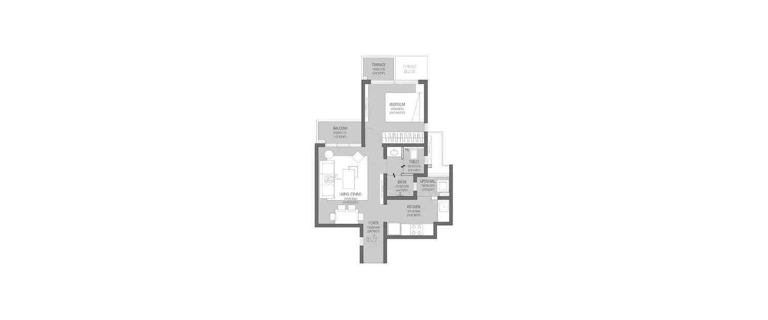 Floor plan for 1 BHK