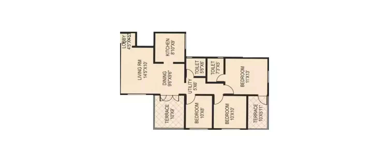 Floor plan for 3 BHK