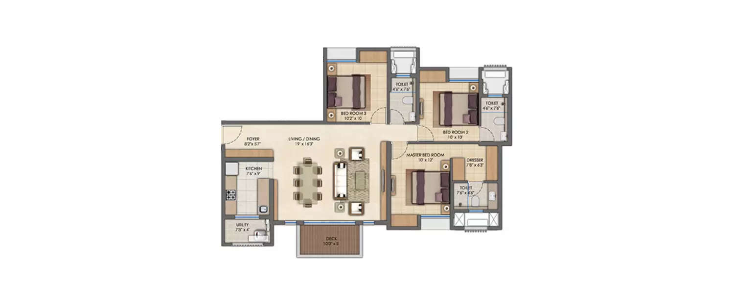Floor plan for 3 BHK